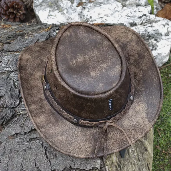 wombat the wilds brown leather distressed style foldable hat unisex