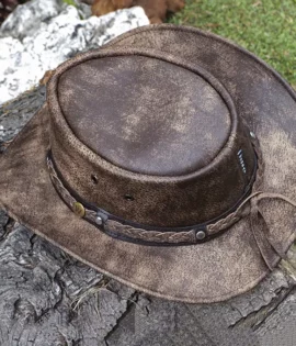 wombat the wilds brown leather distressed style foldable hat unisex