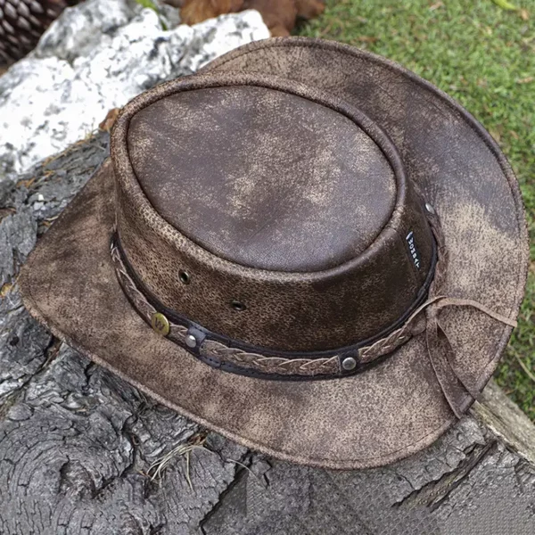 wombat the wilds brown leather distressed style foldable hat unisex