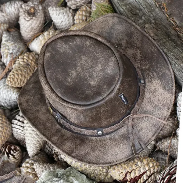 wombat the wilds brown leather distressed style foldable hat unisex