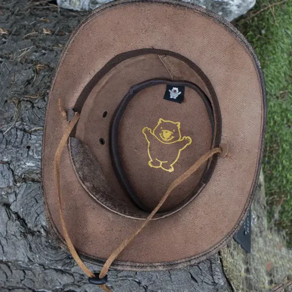 wombat the wilds brown leather distressed style foldable hat unisex