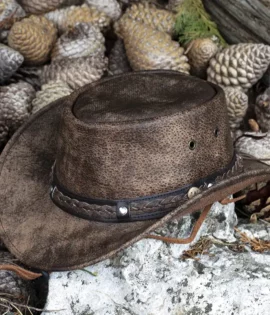 wombat the wilds brown leather distressed style foldable hat unisex