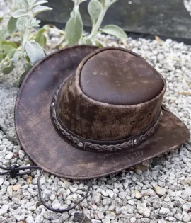 wombat the wilds brown leather distressed style foldable hat unisex