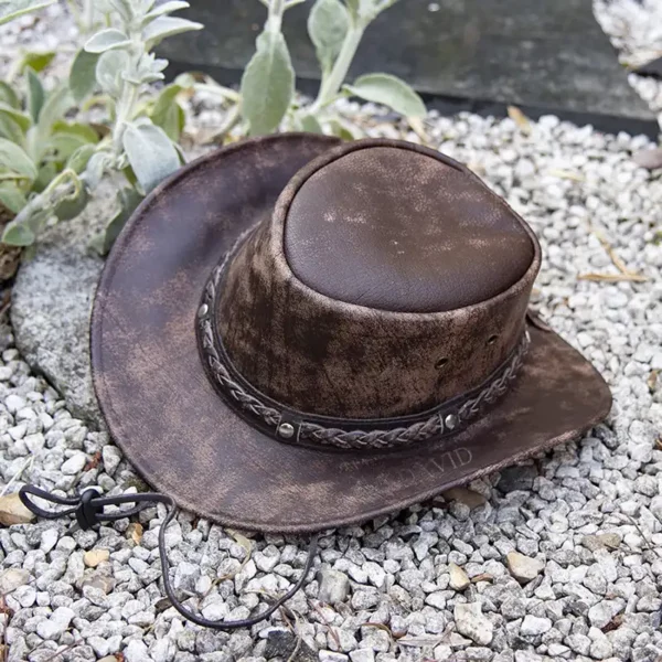 wombat the wilds brown leather distressed style foldable hat unisex