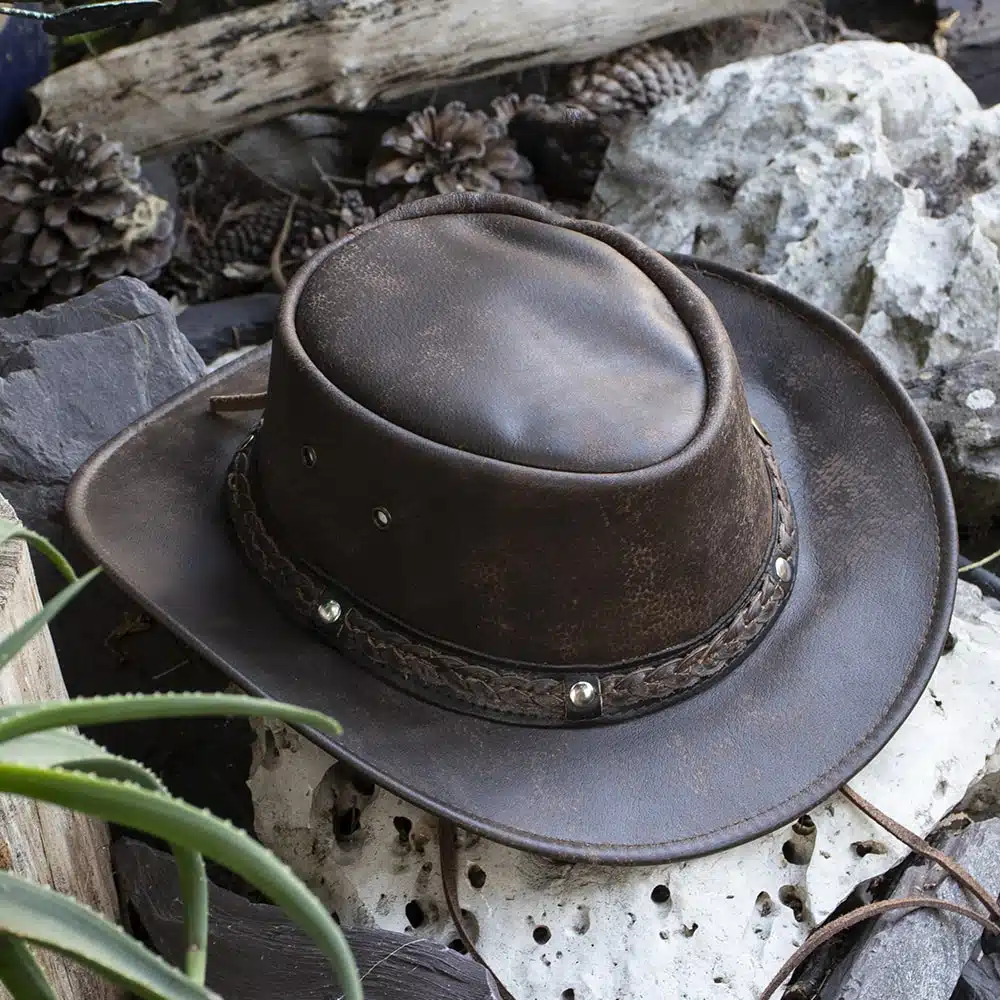 The Wilds Foldable Brown Leather Hat Wombat Leather
