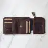 front view of a brown leather wallet with coin zipped pocket