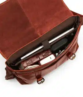 Rugged Leather Briefcase Business Satchel showing inside