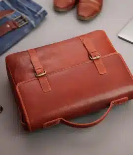 Rugged Leather Briefcase Business Satchel