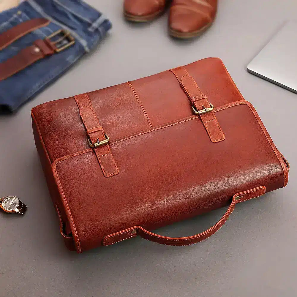 Rugged Leather Briefcase Business Satchel