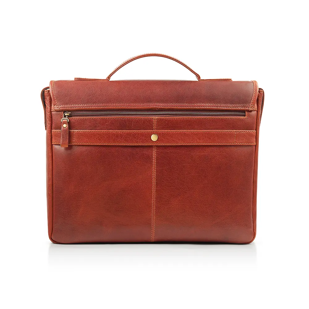 Rugged Leather Briefcase Business Satchel rear view