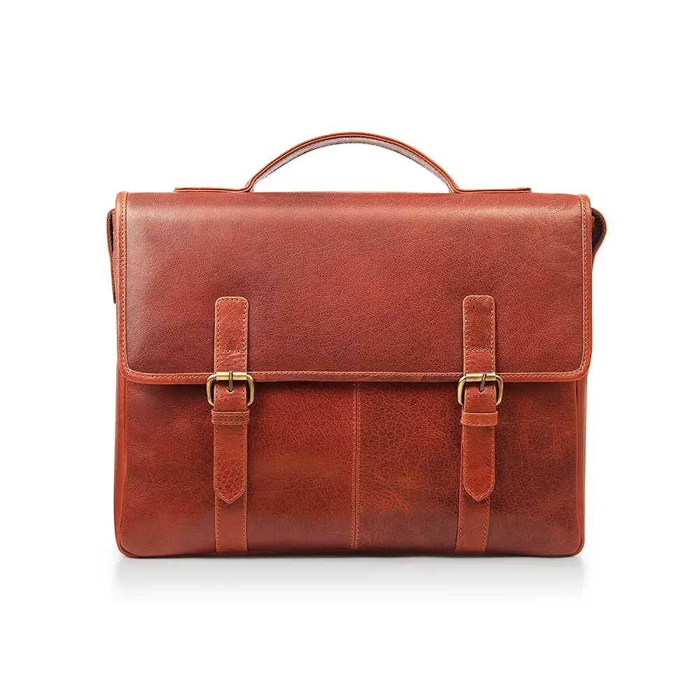 Rugged Leather Briefcase Business Satchel