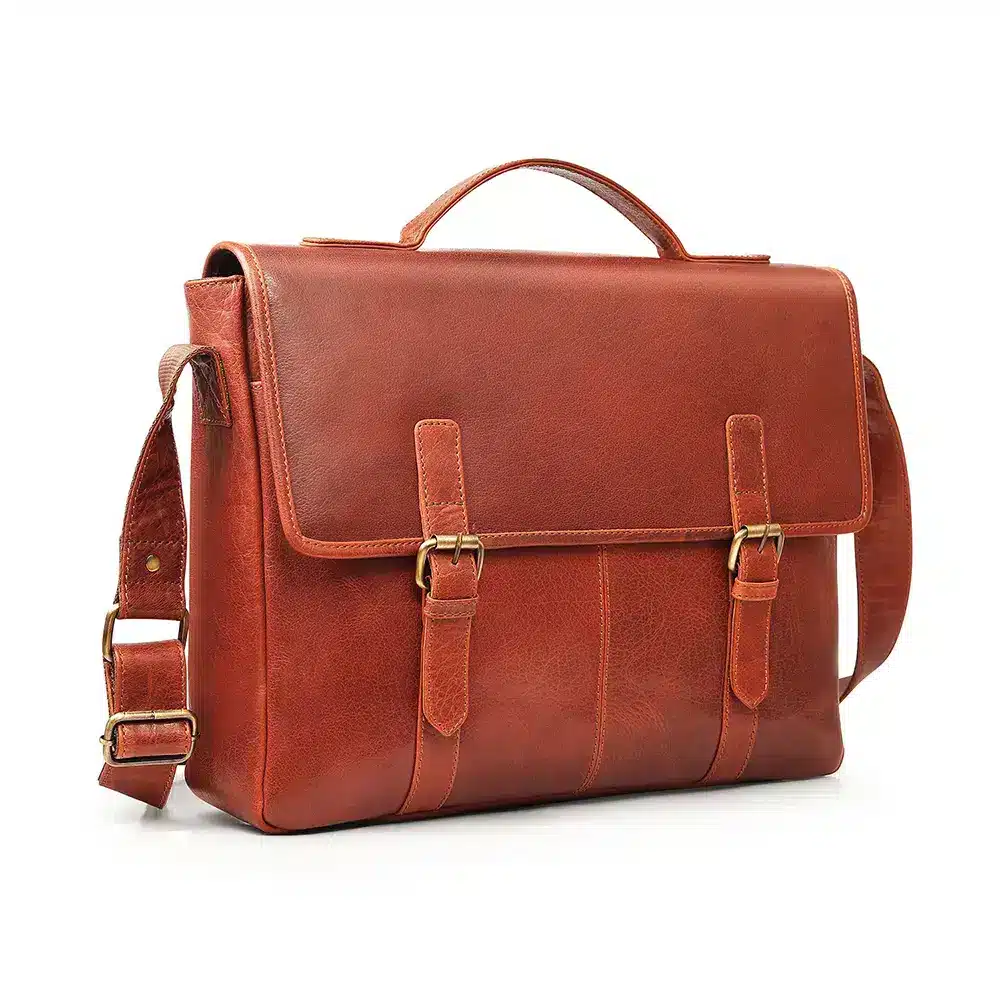 Rugged Leather Briefcase Business Satchel