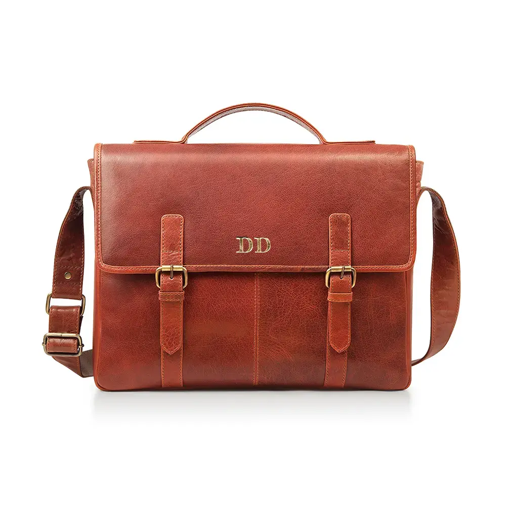 Rugged Leather Briefcase Business Satchel