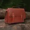 wombat Rugged Leather Briefcase Business Satchel inside view showing leather shoulder strap
