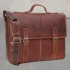 wombat Rugged Leather Briefcase Business Satchel inside view showing leather shoulder strap