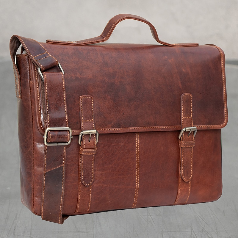 Rugged Leather Briefcase Business Satchel