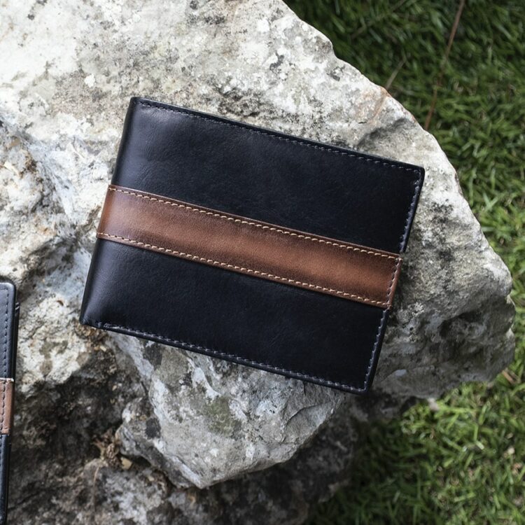 Black and Brown English Hide Leather Card Holder Wallet