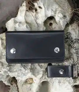 wombat English Hide black Leather Biker Wallet