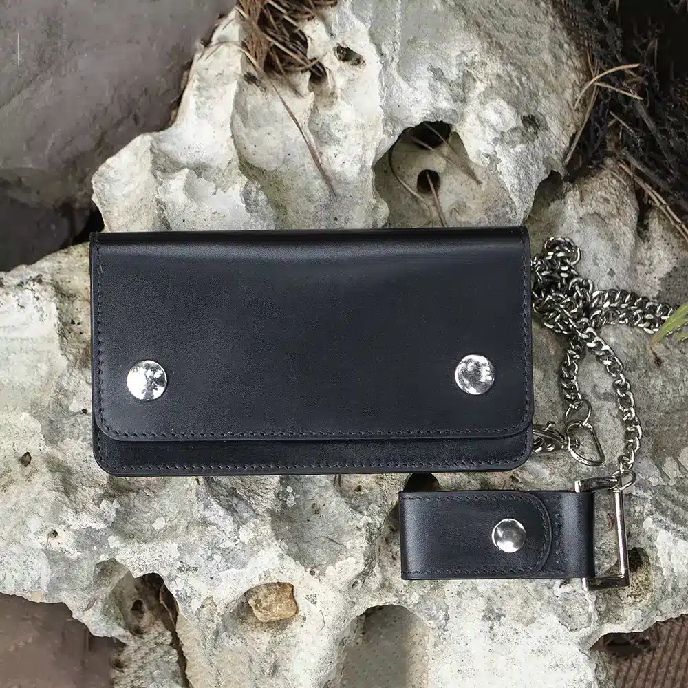 wombat English Hide black Leather Biker Wallet
