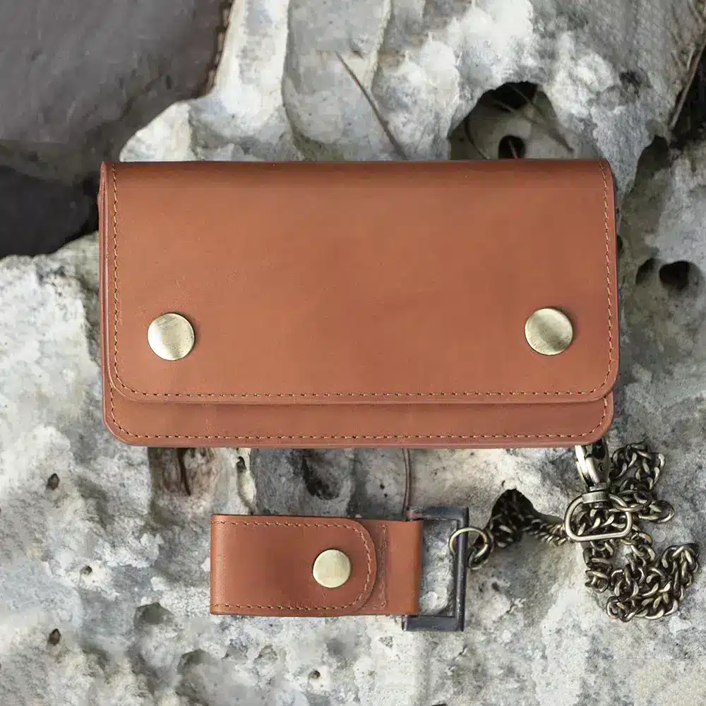English Hide Tan Leather Biker Wallet