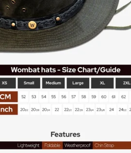 size guide wilderness green waxed cotton hat