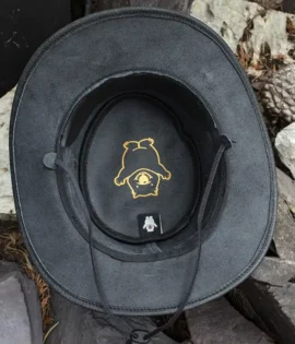 wombat the wilds black leather distressed style foldable hat unisex inside view