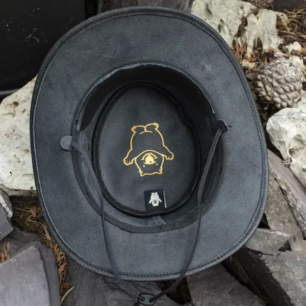 wombat the wilds black leather distressed style foldable hat unisex inside view