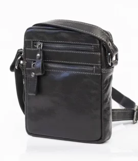 wombat Small Black Leather Flight Bag side view