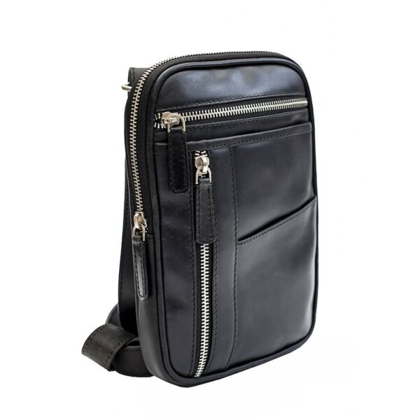 wombat Small black Leather Crossbody Travel Bag front view