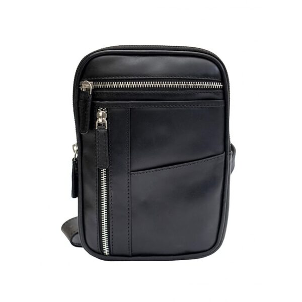 wombat Small black Leather Crossbody Travel Bag front view