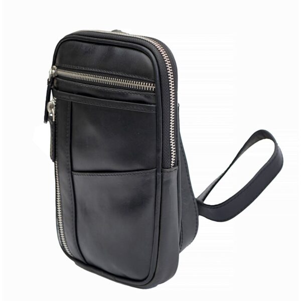 wombat Small black Leather Crossbody Travel Bag size view