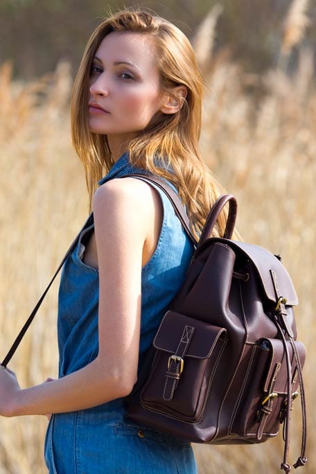 Luxury Thick Brown Leather Large Rucksack Backpack Bag