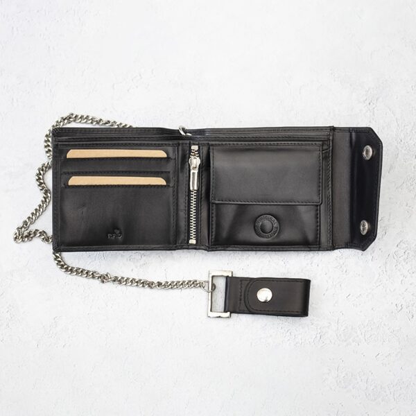 wombat English Hide Leather black bifold Biker Wallet inside view