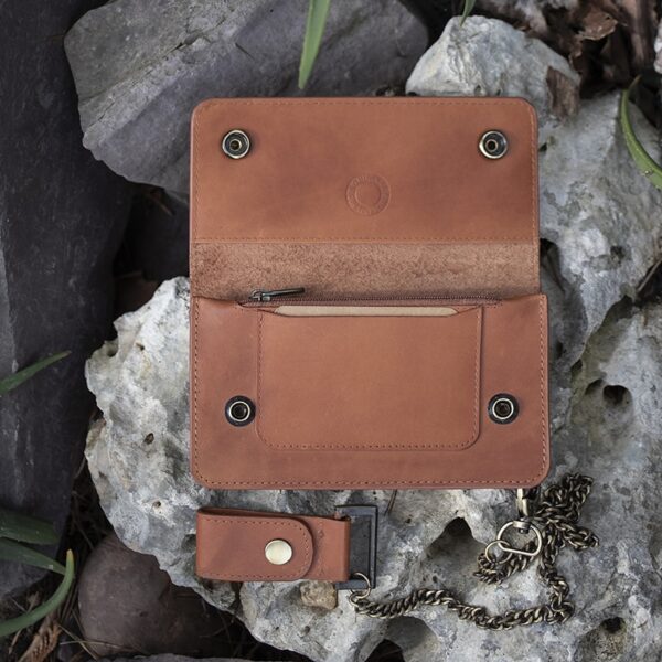 wombat English Hide tan Leather Biker Wallet inside view