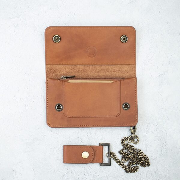 wombat English Hide tan Leather Biker Wallet inside view