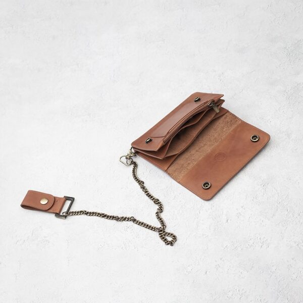 wombat English Hide tan Leather Biker Wallet inside view