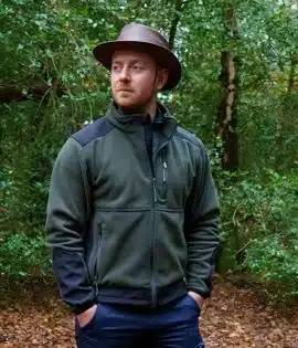 men wearing wombat green outdoor fleece