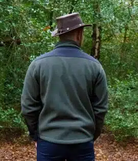 wombat green outdoor fleece on man rear view of jacket