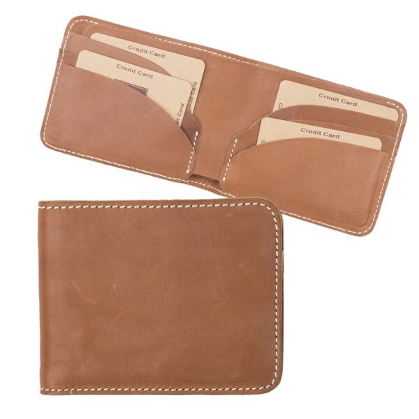 Wombat Men's Rugged Thick Tan Leather Wallet - 002 inside view showing card slots