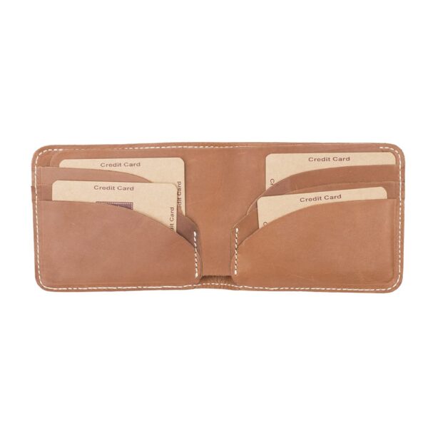 Wombat Men's Rugged Thick Tan Leather Wallet - 002 inside view showing card slots