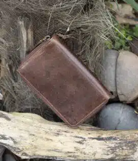 wombat woman's large leather purse brown leather with a vintage finish rear view