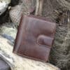 Womans brown vintage style leather bifold purse Wallet with a tab opening