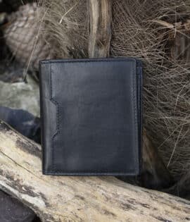 mens black small trifold leather vintage finish