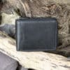 mens large leather zip around wallet in black vintage style leather