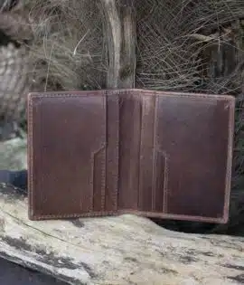 mens card holder wallet brown leather vintage finish open showing card slots