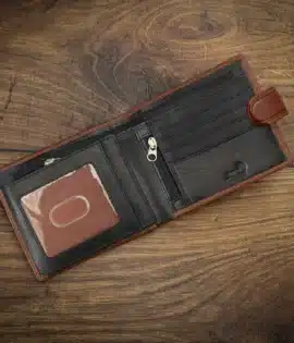 brown leather wallet with a black leather inner in luxury cosw hise leather by wombat