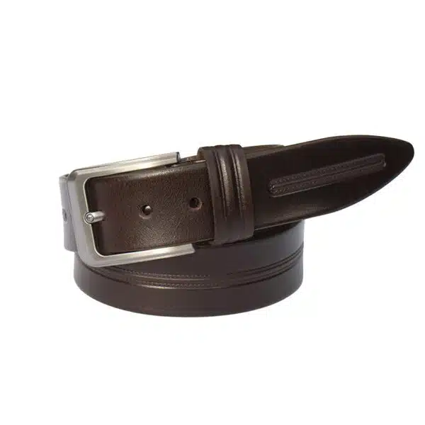 Thick Dark Brown Patterned Leather Belt - Image 3