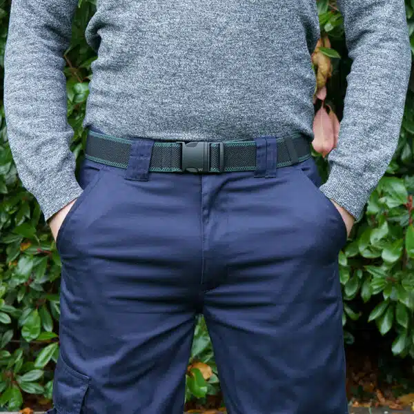 man wearing a black fabric belt