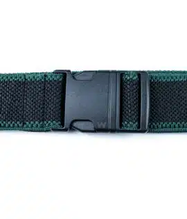 mens fabric belt in black showing the buckle design