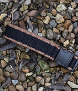 wombat outdoor fabric black strech belt with brown trims